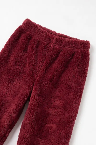 Bordo (2-7 Yaş) Love Nakışlı Kapüşonlu Peluş Kız Çocuk Kışlık Takım 483210