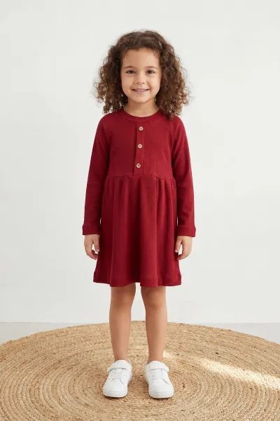 bordo-2-7-yas-yakadan-yarim-dugmeli-fitilli-kiz-cocuk-elbise-400432