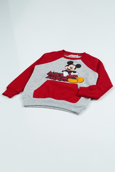 Bordo (2-8 Yaş) Mickey Mouse Baskılı Erkek Çocuk Takım 96611