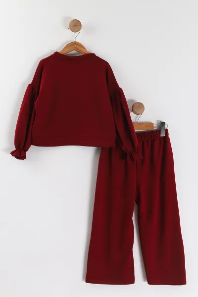 Bordo (3-10 Yaş) Fular Aksesuarlı  Balon Kol Oysho Kız Çocuk 2'li Takım 443275