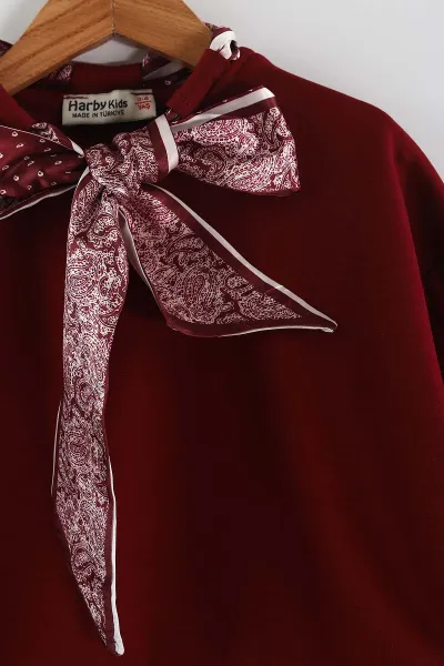 Bordo (3-10 Yaş)  Fularlı ve Pileli  Etekli Oysho Kız Çocuk Takım 437206