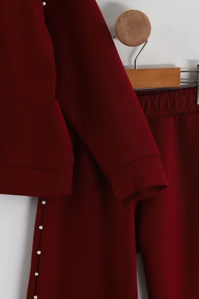 Bordo (3-10 Yaş) İncili Fiyonk Aksesuarlı Oysho Kız Çocuk Takım 437230