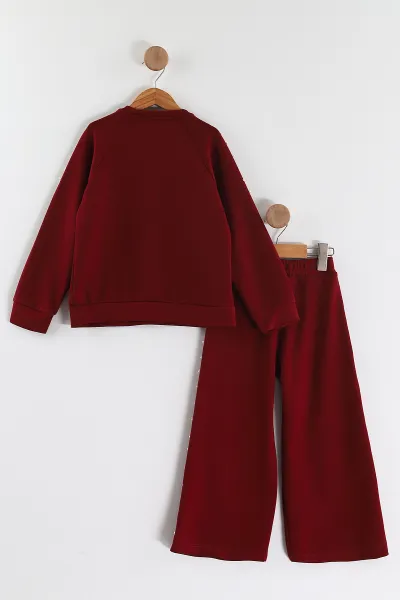 Bordo (3-10 Yaş) İncili Fiyonk Aksesuarlı Oysho Kız Çocuk Takım 437230