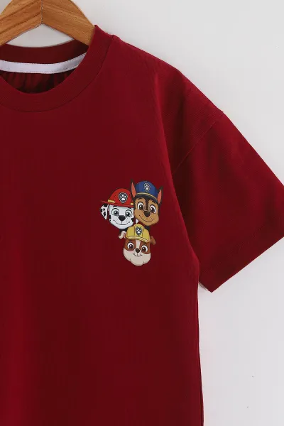 Bordo (3-10 Yaş) Karakter Baskılı Oversize Erkek Çocuk Tişört 469012