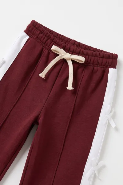 Bordo (3-12 Yaş) Kolları Fiyonklu 3 İp Şardonlu Kız Çocuk Kışlık Takım 494480