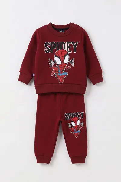 Bordo (3-24 Ay) Spidey Baskılı 3 İp Şardonlu Erkek Bebek Kışlık Takım 497117