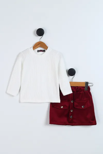 Bordo (3-7 Yaş) Kadife Etekli Badili Kız Çocuk Takım 345320