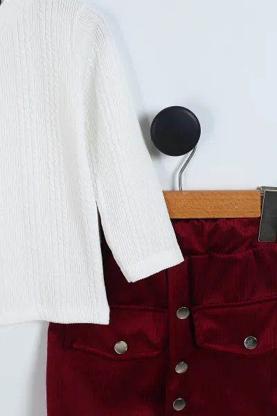 Bordo (3-7 Yaş) Kadife Etekli Badili Kız Çocuk Takım 345320