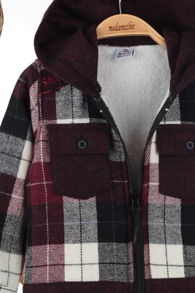 Bordo (3-7/8-12 Yaş) Guard Nakışlı Kapüşonlu Fermuarlı Erkek Çocuk Hırka 143430