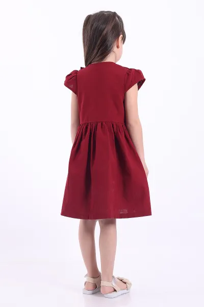 Bordo (3-8 Yaş)Önden Fırfırlı Düğmeli Kız Çocuk Elbise 345123