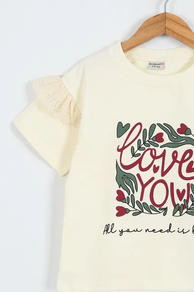 Bordo (4-10 Yaş)Love Kalp Baskılı  Bilek Üstü  Kapri   Taytlı   Kız Çocuk Takım 357297