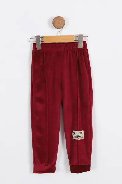 Bordo (4-11 Yaş)Kelebek Nakışlı Kadife Kız Çocuk Takım 308795