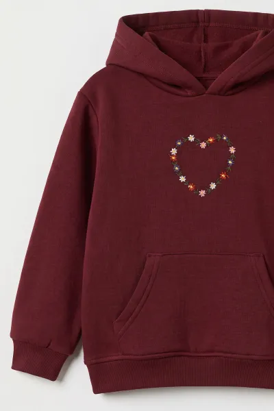 Bordo (4-12 Yaş) 3 İplik Şardonlu Sweatshirt Kot Pantolon Kız Çocuk İkili Takım 492876