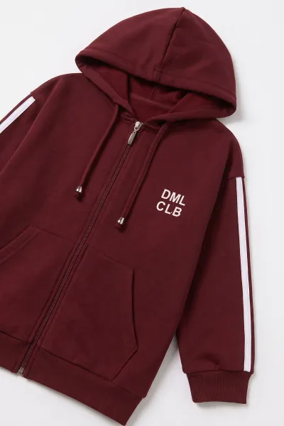Bordo (4-12 Yaş) Baskılı  Kapüşonlu Oysho Kumaş Kız Çocuk 2'li Takım 496903