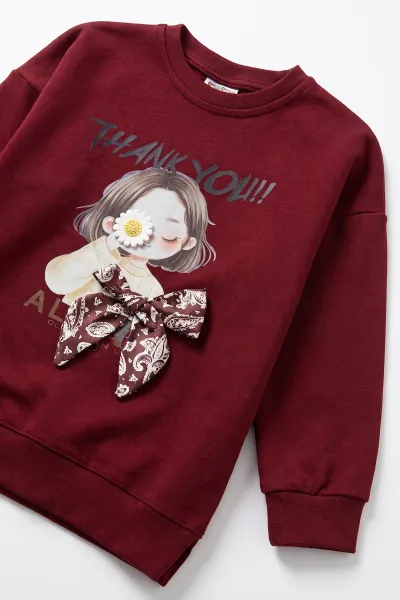 Bordo (4-12 Yaş) Baskılı ve Aksesuarlı Oysho Kız Çocuk 2'li Takım 502136