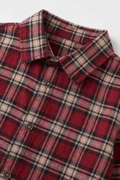 Bordo (4-12 Yaş) Ekose  Gömlekli Gabardin Pantolonlu Erkek Çocuk 2'li Takım 494366