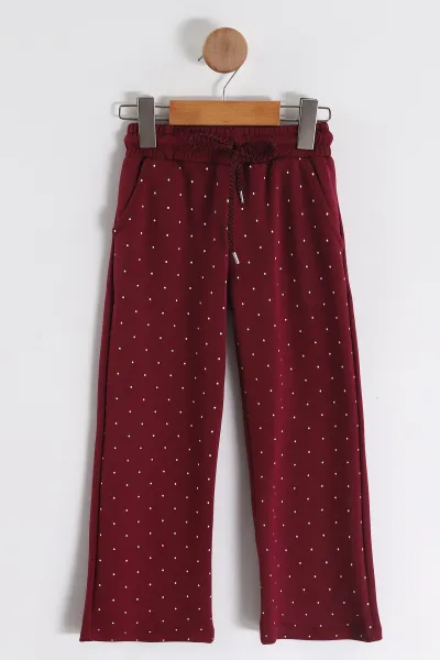 Bordo (4-12 Yaş)Puantiye Fiyonklu Oysho Kumaş Kız Çocuk Takım 458633
