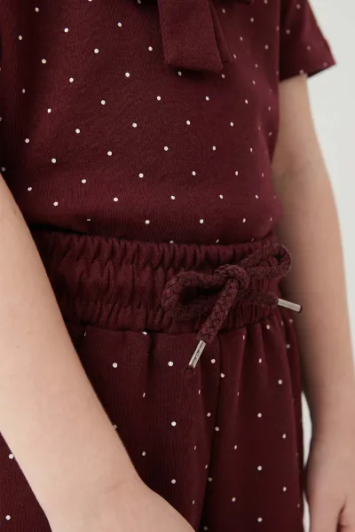 Bordo (4-13 Yaş) Fiyonklu Puantiye Desen Şortlu Oysho Kız Çocuk Yazlık Takım 456036