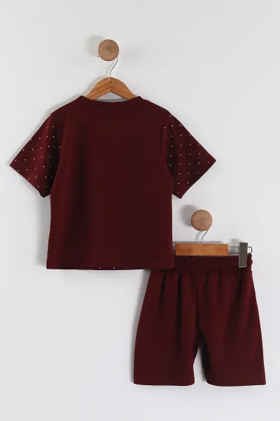 Bordo (4-13 Yaş) Fiyonklu Puantiye Desen Şortlu Oysho Kız Çocuk Yazlık Takım 456036