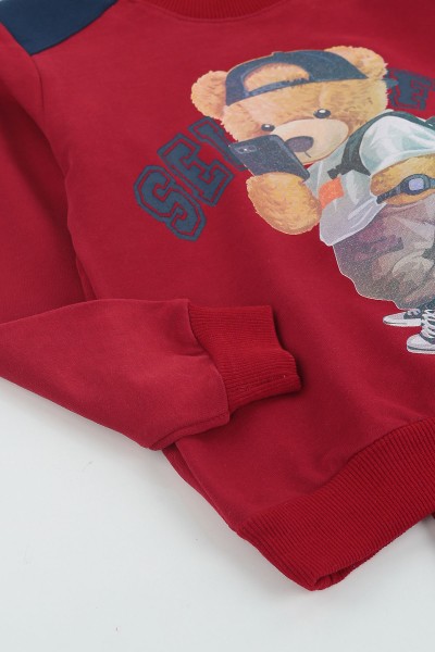 Bordo (4-8 Yaş) Selfıe Ayı Baskılı İki İp Erkek Çocuk Takım 137544