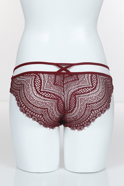 Bordo 4187 Bikini Ön Üst Tül Alt ve Arka Bant Üst Çapraz İpler Külot 102423