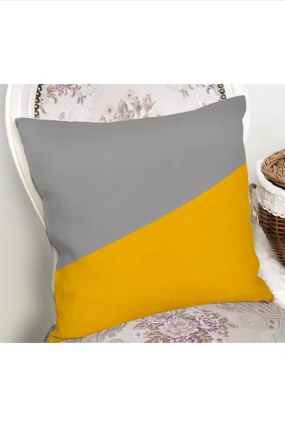 Sarı 43x43 Dijital Baskılı Fermuarlı Modern Kırlent Kılıfı 272378