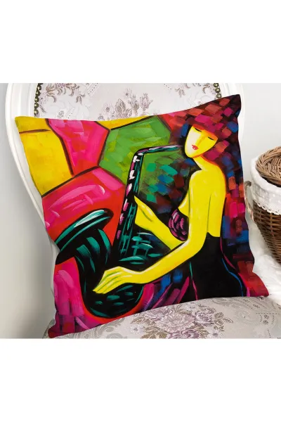 Fuşya 43x43 Dijital Baskılı Fermuarlı Modern Kırlent Kılıfı 272388