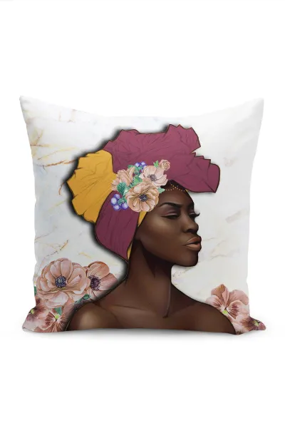 Beyaz 43x43 Dijital Baskılı Fermuarlı Modern Kırlent Kılıfı 272408