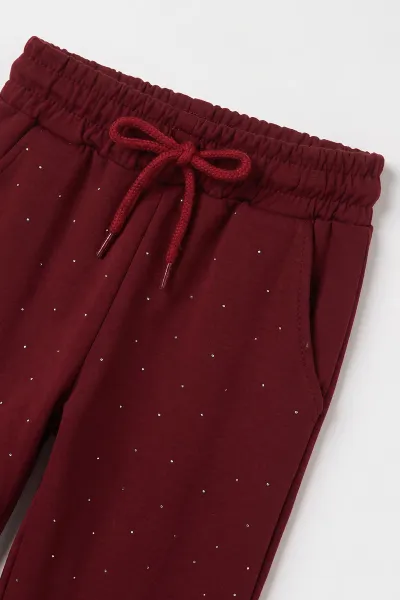 Bordo (5-10 Yaş) Kenar Kurdela Detaylı Taş Baskılı Oysho Kumaş Kız Çocuk Mevsimlik Takım 494967