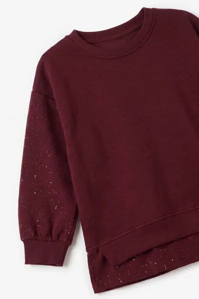 Bordo (5-10 Yaş) Kolları Simli    Oysho Kumaş Kız Çocuk Takım 498533