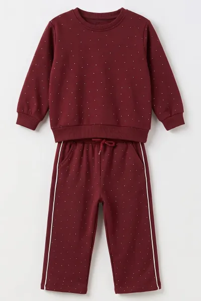 Bordo (5-10 Yaş)  Komple Taşlı Biyeli  Oysho Kumaş Kız Çocuk Mevsimlik Takım 494987