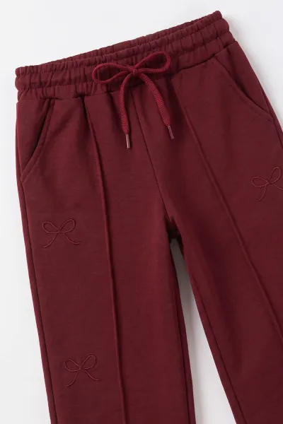 Bordo (5-10 Yaş)  Kurdela Nakışlı Oysho Kumaş Kız Çocuk Mevsimlik Takım 494984