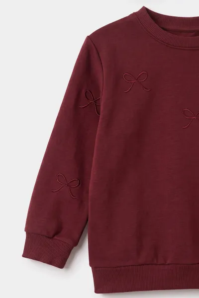 Bordo (5-10 Yaş)  Kurdela Nakışlı Oysho Kumaş Kız Çocuk Mevsimlik Takım 494984