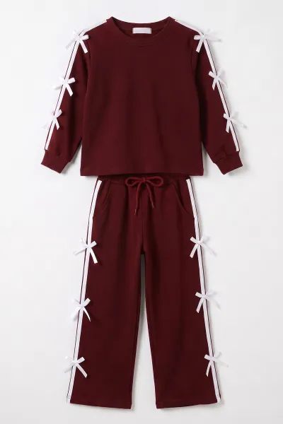 Bordo (5-10 Yaş) Kurdela Şeritli Oysho Kız Çocuk Mevsimlik Takım 481813