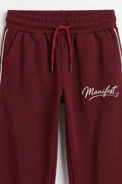 Bordo (5-10 Yaş) Manifest Baskılı Biyeli Oysho Kız Çocuk Takım 482253