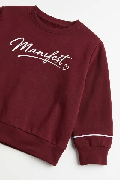 Bordo (5-10 Yaş) Manifest Baskılı Biyeli Oysho Kız Çocuk Takım 482253