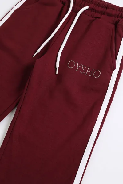 Bordo (6-15 Yaş)  Şerit Çizgili Baskılı  Oysho Kumaş Kız Çocuk 2'li Takım 497450