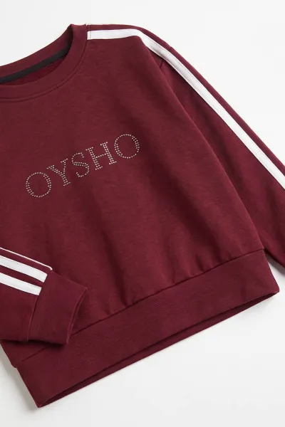 Bordo (6-15 Yaş)  Şerit Çizgili Baskılı  Oysho Kumaş Kız Çocuk 2'li Takım 497450