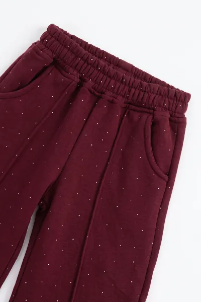 Bordo (5-10 Yaş) Serpme Taşlı 3 İp Şardonlu Kız Çocuk Kışlık Takım 498281