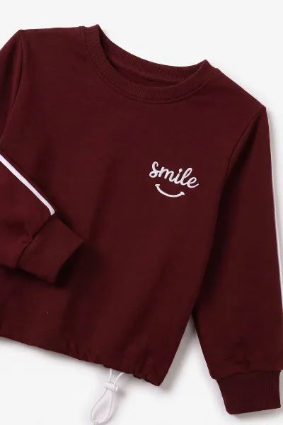 Bordo (5-10 Yaş) Smile Nakışlı Stoperli Oysho Kız Çocuk Takım 482257