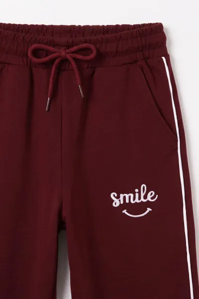 Bordo (5-10 Yaş) Smile Nakışlı Stoperli Oysho Kız Çocuk Takım 482257