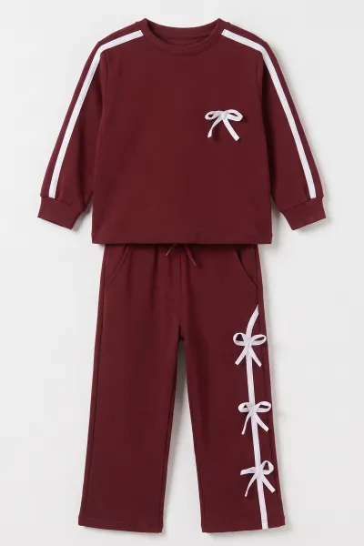 Bordo (5-10 Yaş) Tek Kurdela Detaylı Oysho Kumaş Kız Çocuk Mevsimlik Takım 494978