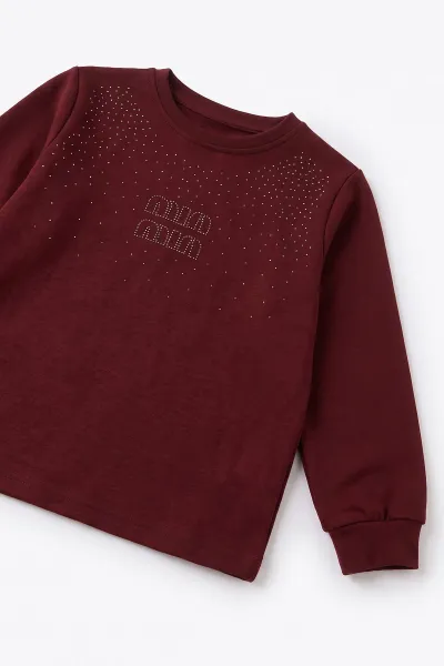 Bordo (5-10 Yaş) Üst Taş Baskılı Alt Biyeli Oysho Kumaş Kız Çocuk Mevsimlik Takım 494974