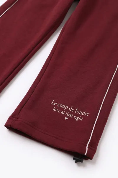 Bordo (5-10 Yaş)Baskılı Paçası Stoperli Oysho Kız Çocuk Takım 497528