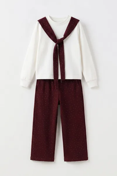 Bordo (6-15 Yaş)Tam Taş Fularlı Oysho Kız Çocuk Takım 497522