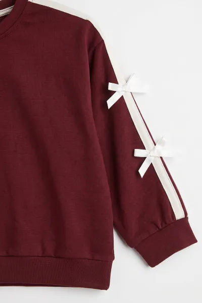 Bordo (5-12 Yaş) Kol Şerit Fiyonklu   Kız Çocuk Mevsimlik Takım 482044