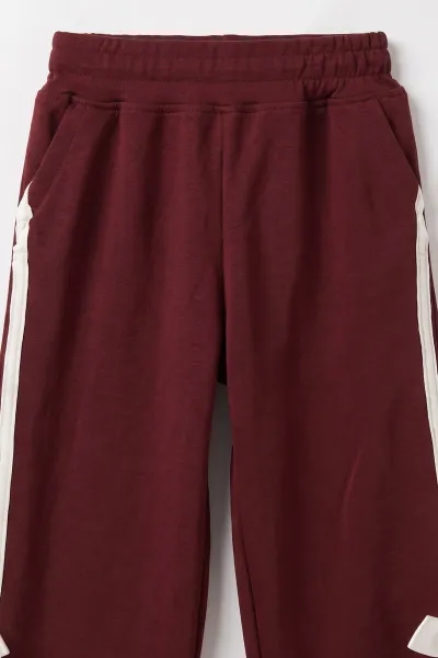 Bordo (5-12 Yaş) Koldan Fiyonklu Şerit Çizgili Kız Çocuk Mevsimlik Takım 482039