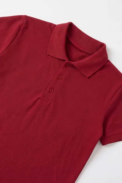 Bordo (5-13 Yaş) Kısa Kol Polo Yaka Unisex Çocuk Okul Tişörtü 487041