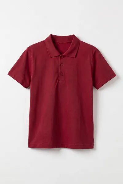 Bordo (5-13 Yaş) Kısa Kol Polo Yaka Unisex Çocuk Okul Tişörtü 487041