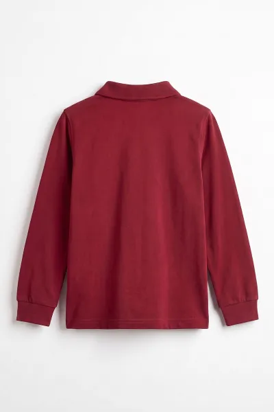 Bordo (5-13 Yaş) Uzun Kol Polo Yaka Unisex Çocuk Okul Sweatshirt 487040